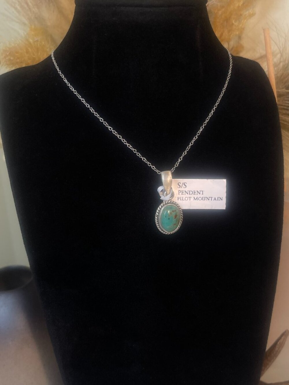 925 Sterling Silver Pilot Mountain Turquoise Pendant Necklace on 925 Chain